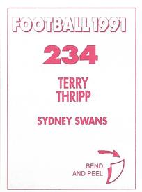 1991 Select AFL Stickers #234 Terry Thripp Back